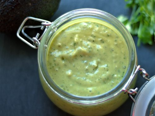 avocado sour cream salad dressing Healthy Creamy Avocado Cilantro Lime Dressing