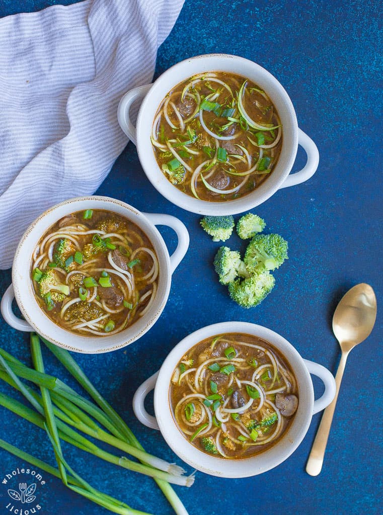 Instant Pot or Slow Cooker Spicy Beef and Broccoli Zoodle Soup