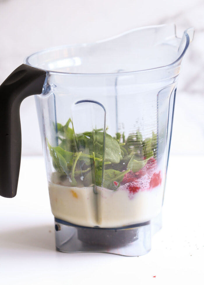 Quick 10-Minute Raspberry Mango Smoothie - Wholesomelicious