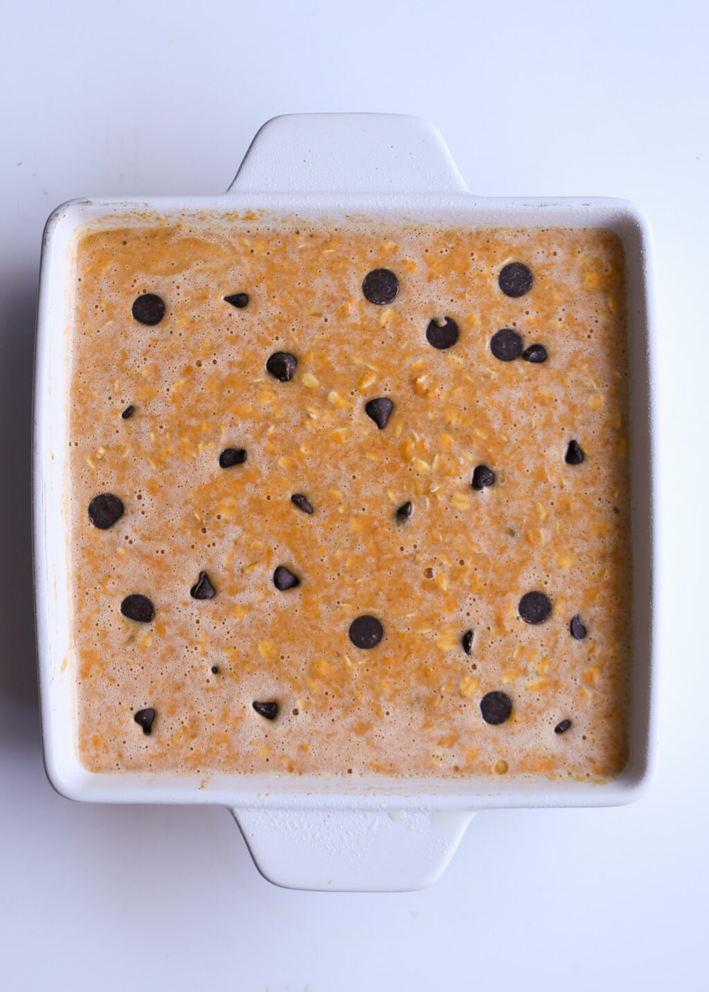 Sweet potato chocolate chip breakfast casserole, a high-protein oven-baked breakfast recipe with chocolate chips.